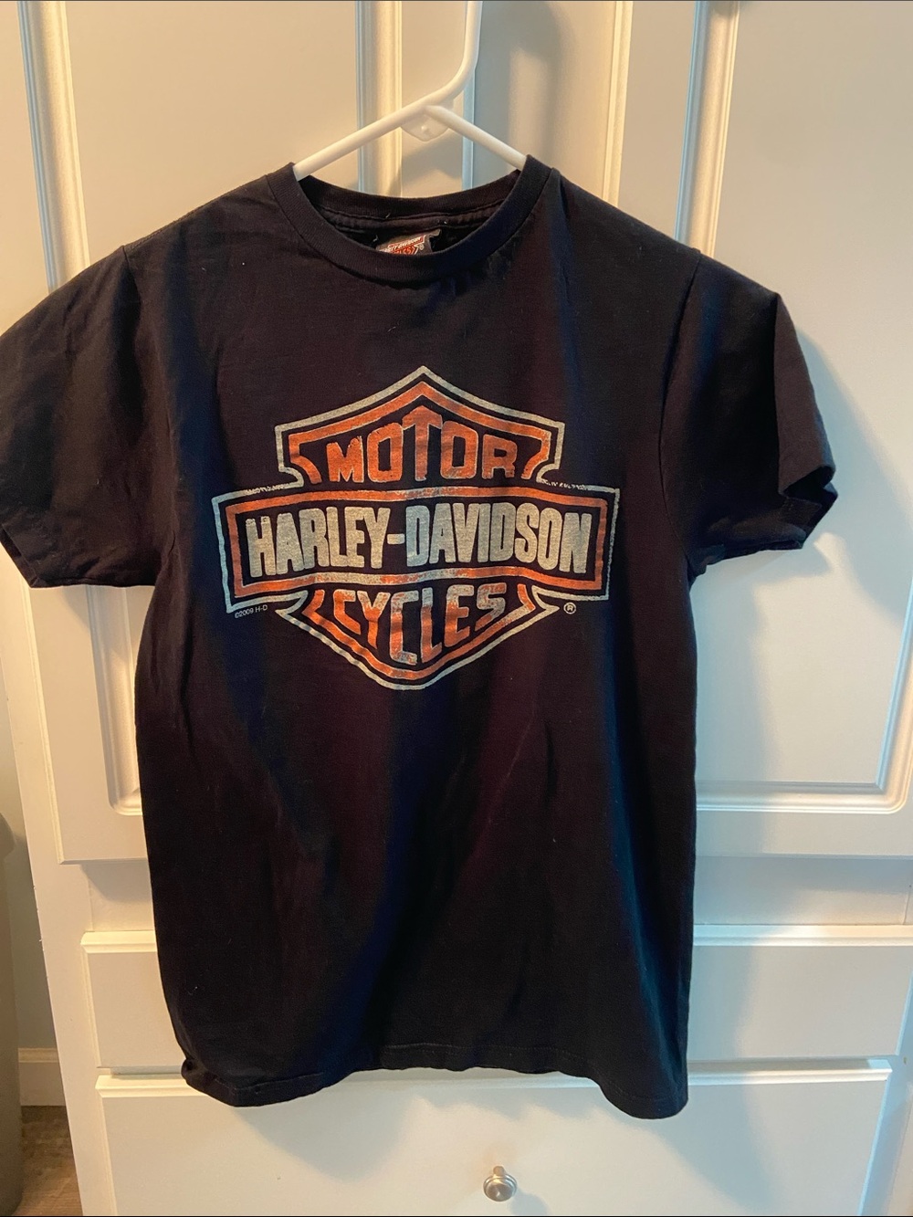 Harley-Davidson Black Tee with Orange and White Shield Logo